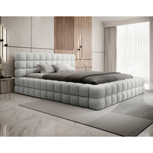 Kingston - lit coffre - 180x200 - sommier inclus - en tissu bouclette - Blanc