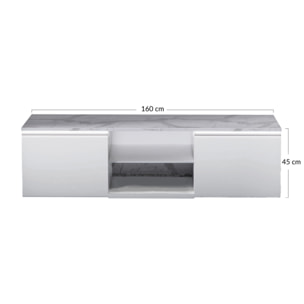 Amaury - meuble tv - blanc - plateau effet marbre - 160cm - Blanc