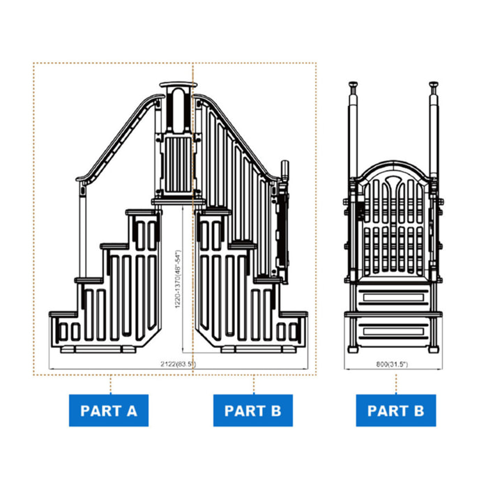 Escalier double pour piscine " Bruno " avec porte de sécurité pour enfant