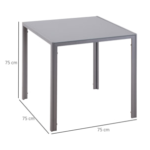Table à manger carrée 2-4 pers. dim. 75x75x75cm plateau verre trempé 6 mm métal gris