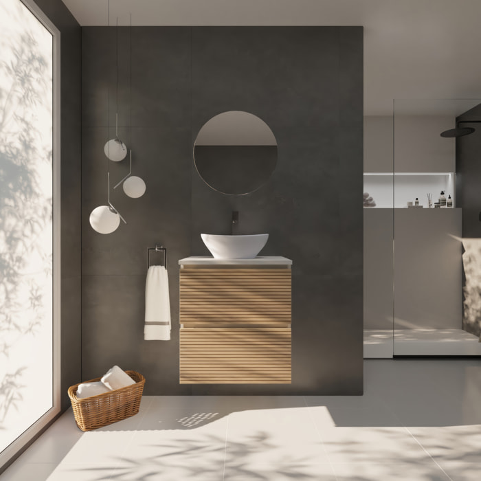 YINU SALLE DE BAIN | 60 CM BLANC - SOLOMON | DEUX TIROIRS | AVEC LAVABO SUR PLAN | N'INCLUT PAS LE MIROIR | ALDAY