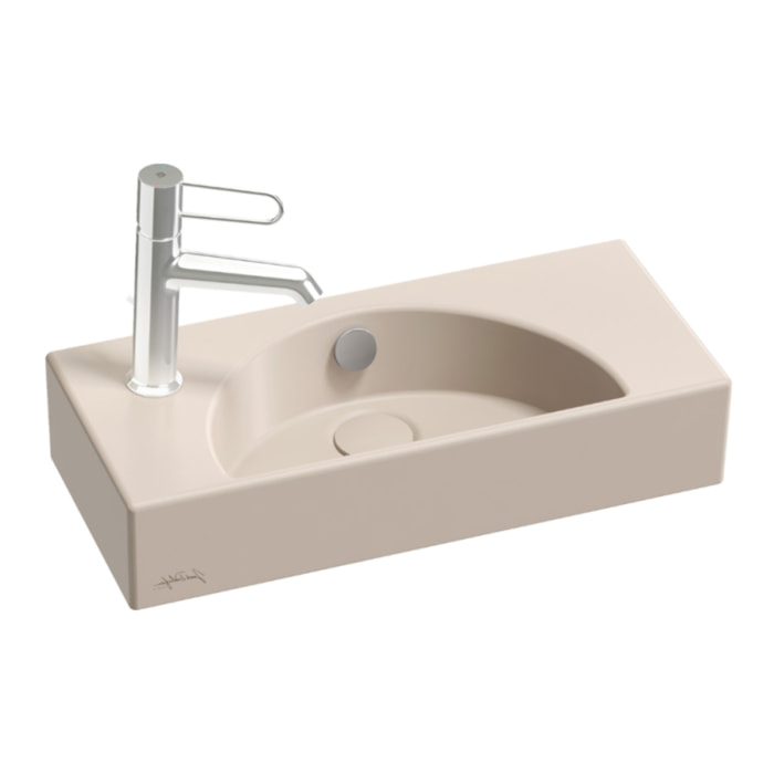 Lave-mains compact 50 cm Odéon Rive Gauche 1 trou de robinetterie à gauche lin satiné