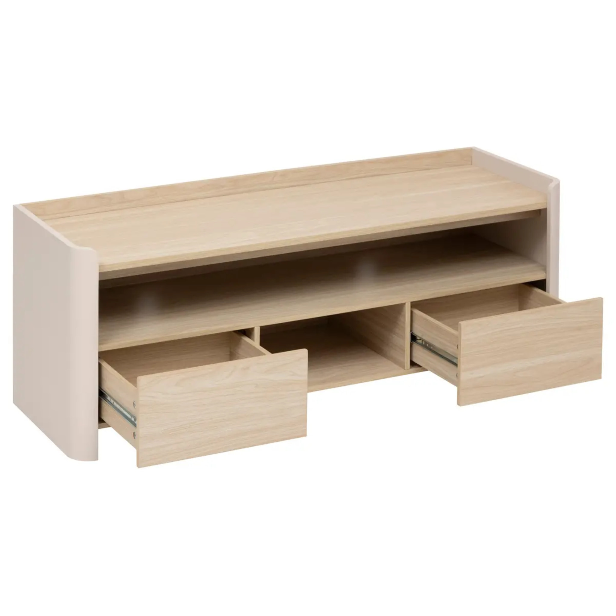 Meuble TV Roundy blanc ivoire et bois