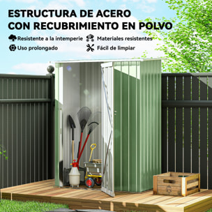 Caseta de Jardín 1,07 m² 142x86x189 cm Cobertizo Exterior Metálico con Puerta Cerradura y Orificios de Drenaje para Almacenamiento de Herramientas Verde Claro