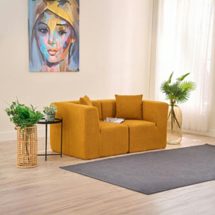 Canapé 2 places compact moutarde tissu chenille PLOVIA
