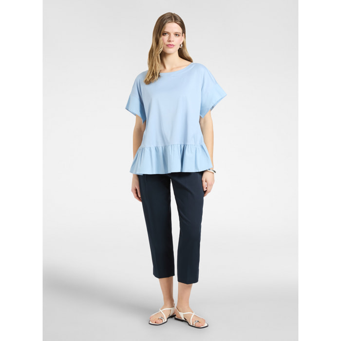 Elena Mirò - Pantalones rectos en raso stretch - Azul