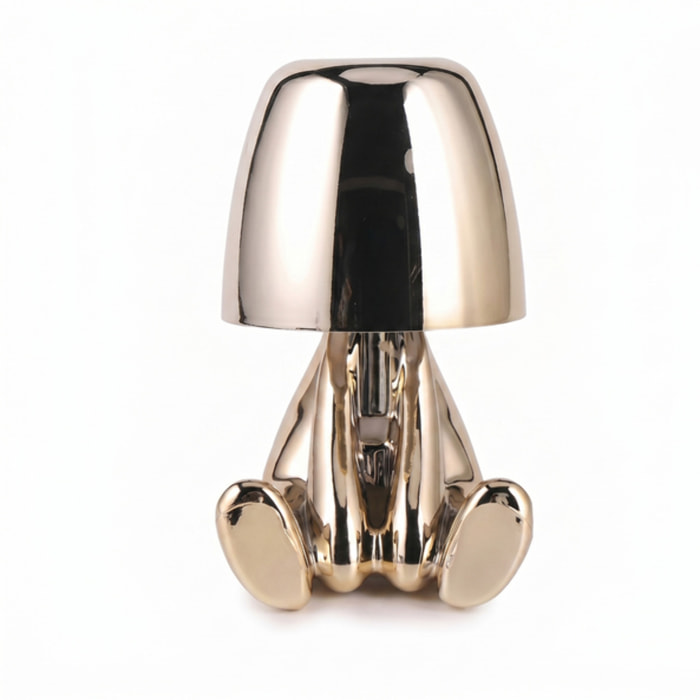 Lampada LED Sitting Kid ricaricabile USB, lampada da tavolo design moderno oro o argento, luce dimmerabile 3 colori, lampada wireless decorativa per camera comodino salotto ufficio e ambienti luxury