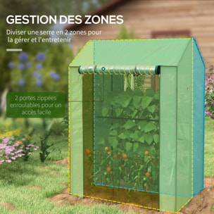 Serre de jardin avec 2 espaces et 2 portes enroulables - 0,8 m² Serre à tomates dim. 1L x 0,8l x 1,5H m, Acier et PE haute densité