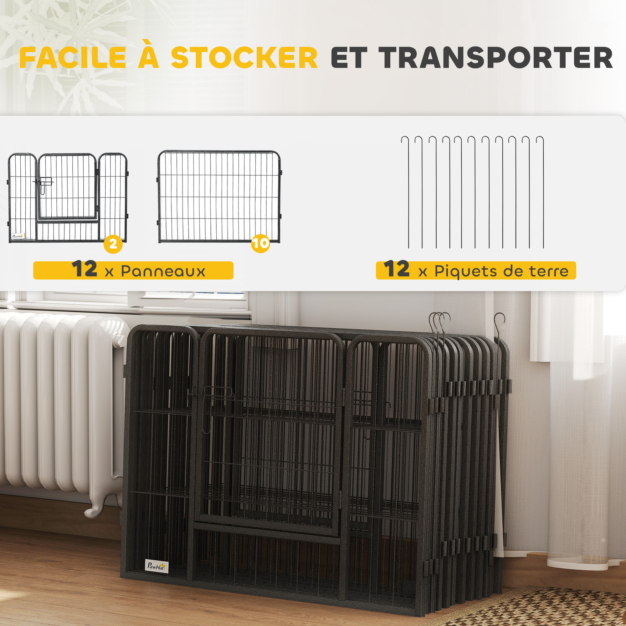 PawHut Parc enclos modulable pour animaux avec 2 portes - 12 panneaux modulables - acier noir