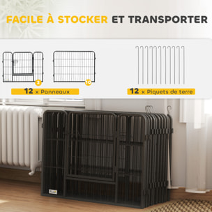 PawHut Parc enclos modulable pour animaux avec 2 portes - 12 panneaux modulables - acier noir