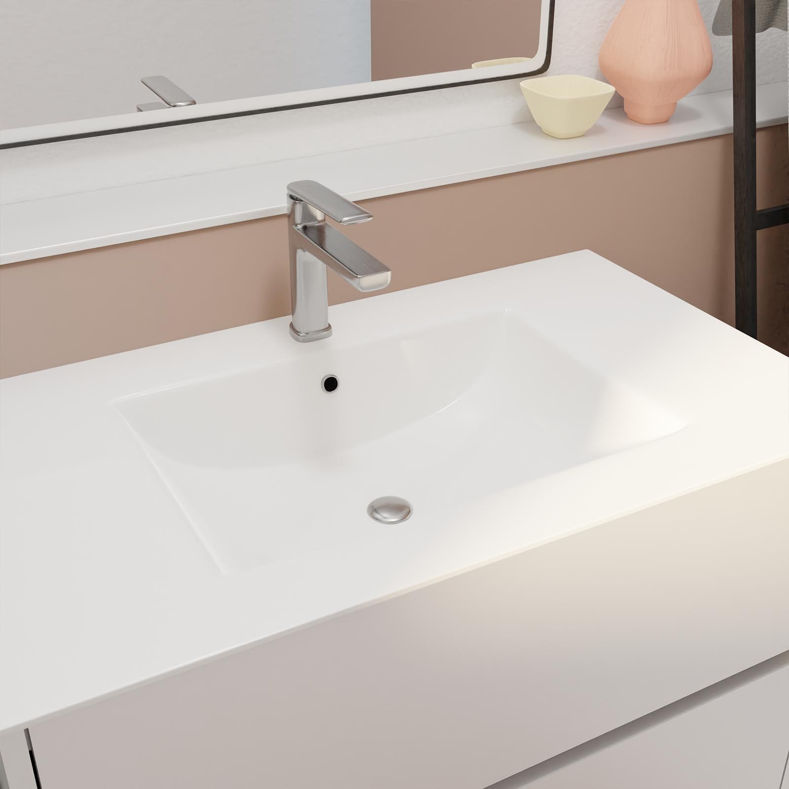 Pack Meuble Salle de Bains 80 cm Laqué Blanc, 2 tiroirs avec Vasque Céramique - XENOS