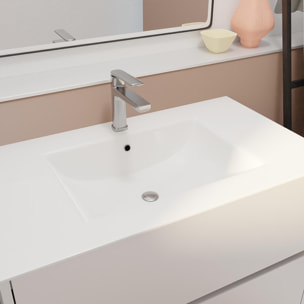 Pack Meuble Salle de Bains 80 cm Laqué Blanc, 2 tiroirs avec Vasque Céramique - XENOS