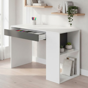 Scrivania Da Lavoro Per Computer Desk Con Cassetto Reversibile Design Moderno Ufficio Home Office Casa 73 x 101 x 50 Cm Bianco e Grigio Antracite