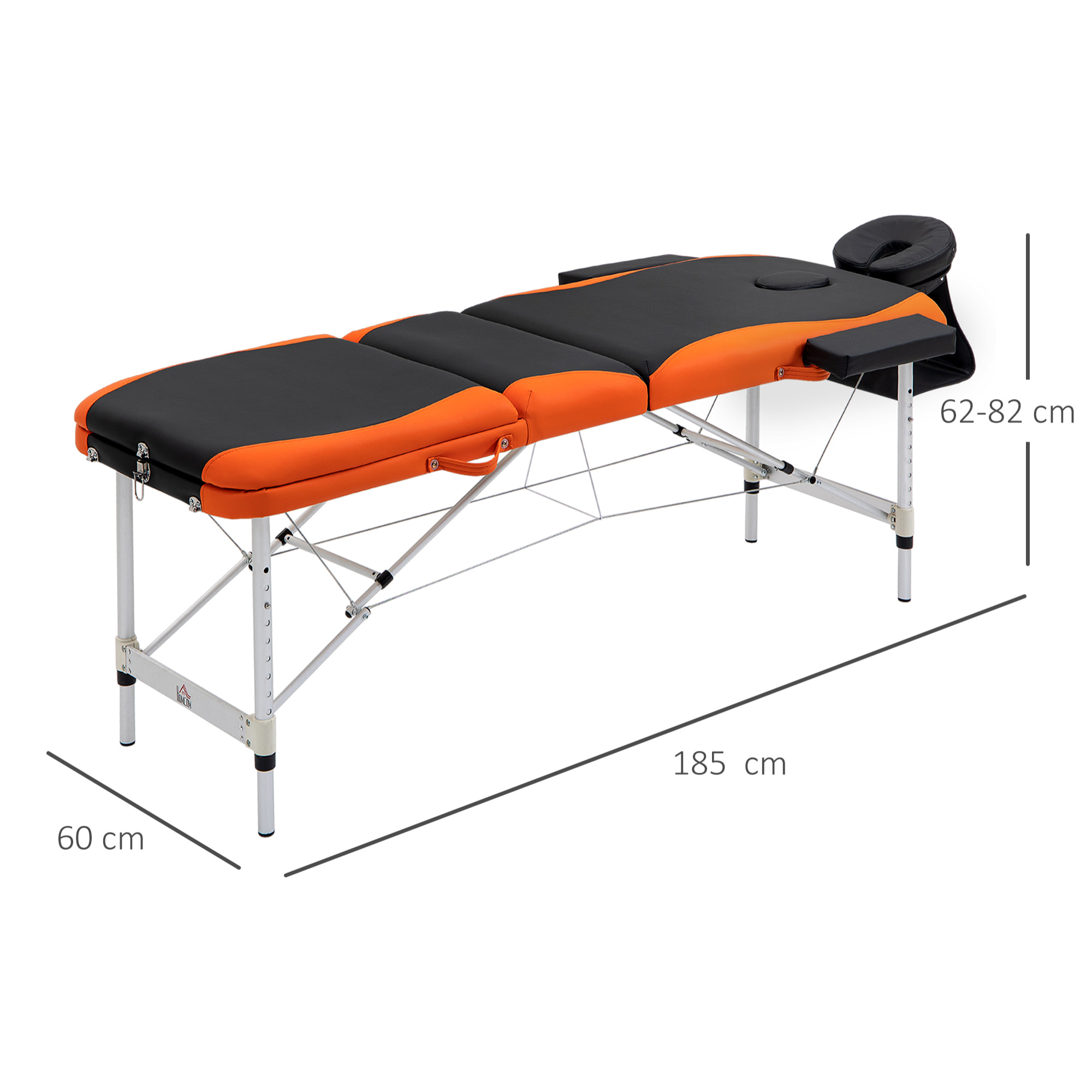 Camilla de Masaje Plegable 185x60cm Portatil Fisioterapeuta 3 Zona Negro y Naranja