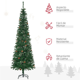 Árbol de Navidad Artificial 195 cm Árbol de Navideño de 556 Ramas Árbol de Navidad Estrecho Forma de Lápiz con 25 Piñas Base Plegable Verde