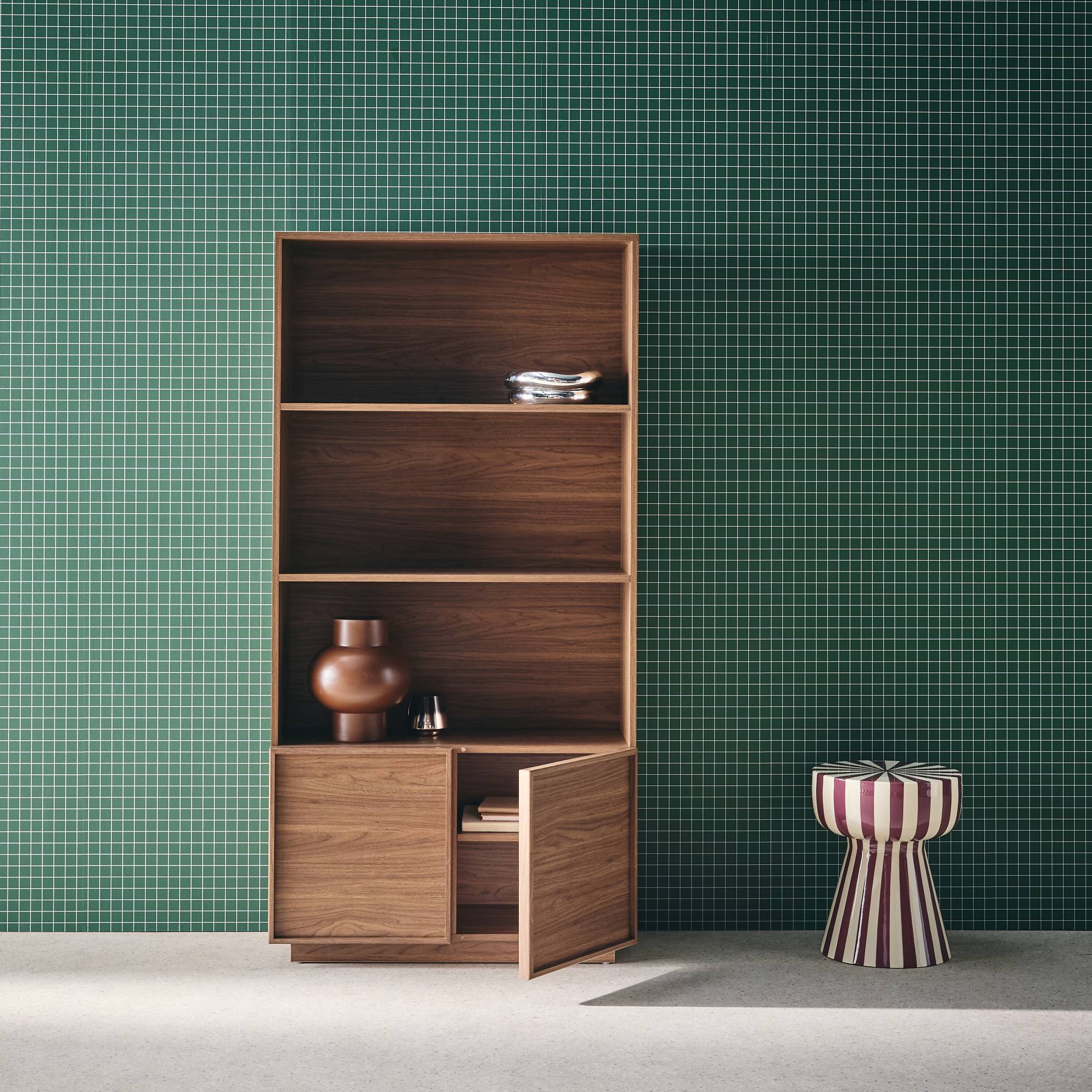 Etagères bibliothèque effet bois noyer 2 portes 5 niveaux - L 80 x P 35 x H 160cm - Kuba