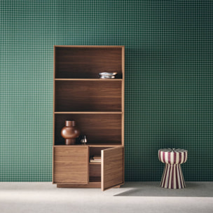 Etagères bibliothèque effet bois noyer 2 portes 5 niveaux - L 80 x P 35 x H 160cm - Kuba