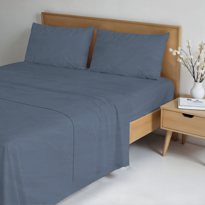 COMPLETO LETTO WATER WASHED, 100% Microfibra, No Stiro - BLU