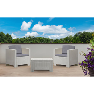 Set salotto da esterno Camini, Salottino outdoor, Set da balcone o giardino, Composizione soggiorno per esterni, Made in Italy, Bianco