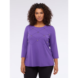 Fiorella Rubino - T-shirt in jersey di cotone con lavorazione a rombi - Viola