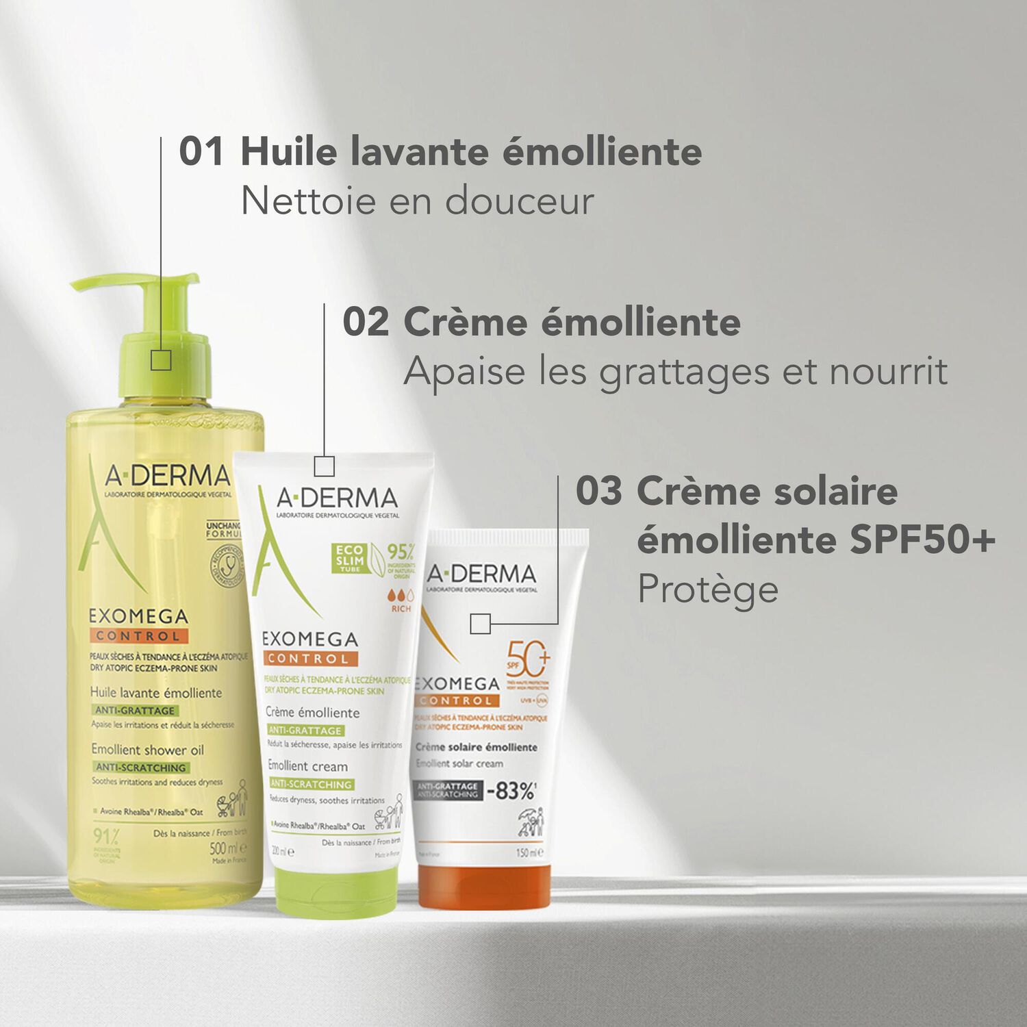 Exomega Control - Crème émolliente anti-grattage SPF50+ 150ml