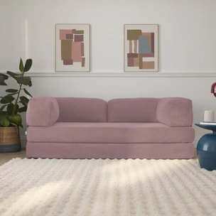 TRENDY - Canapé compressé 3 places modulable en velours côtelé rose