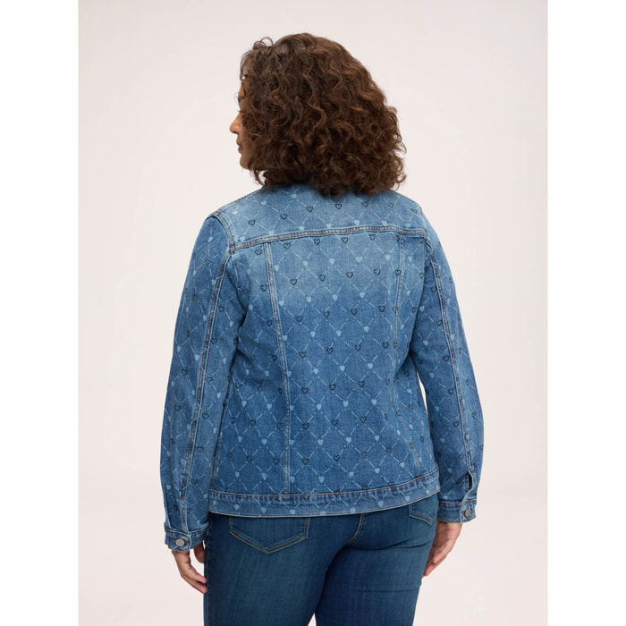 Fiorella Rubino - Giacca in denim con stampa e cuori - Blu
