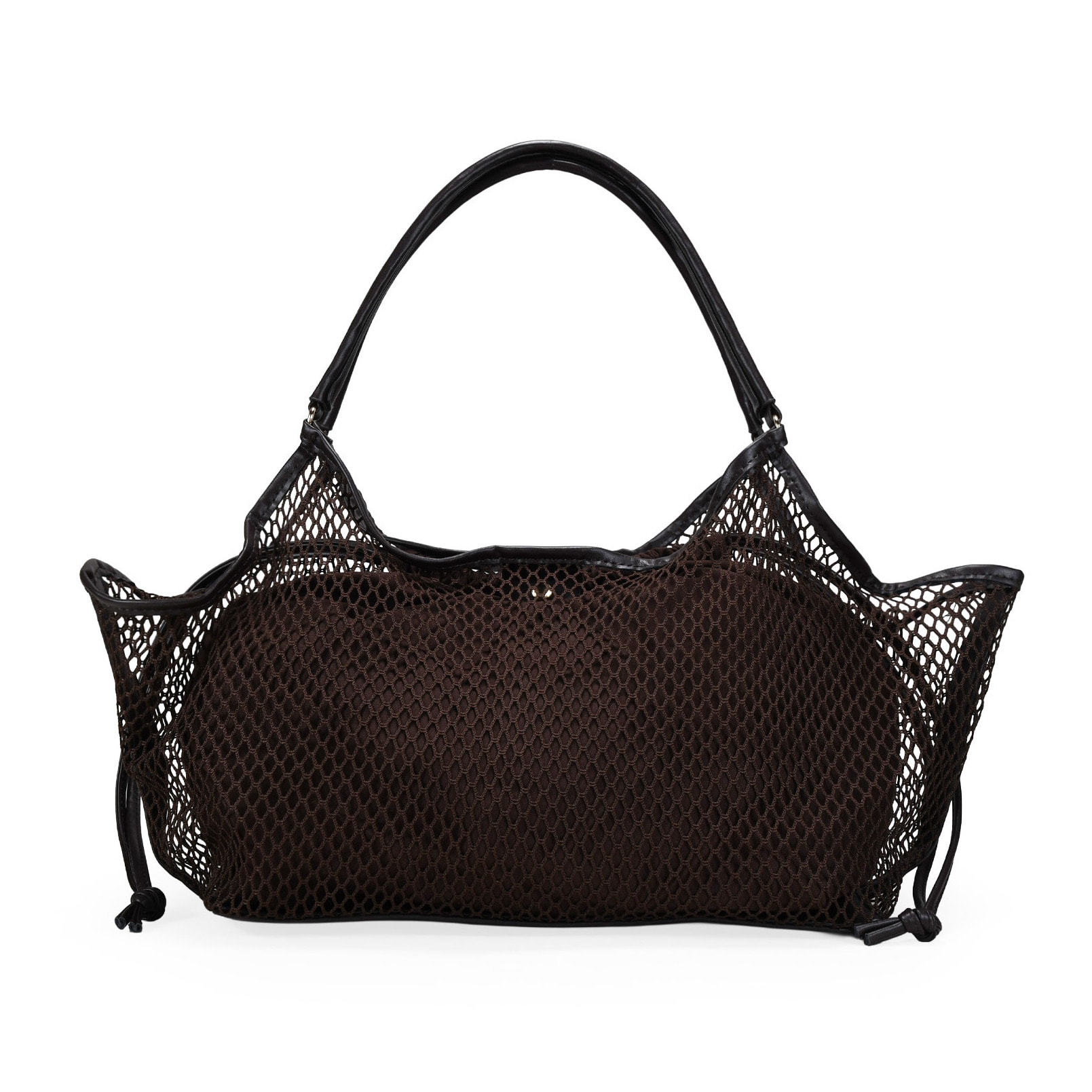 Bolso de hombro marrón de malla