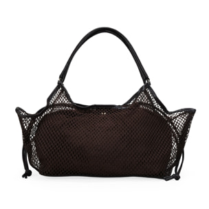 Bolso de hombro marrón de malla