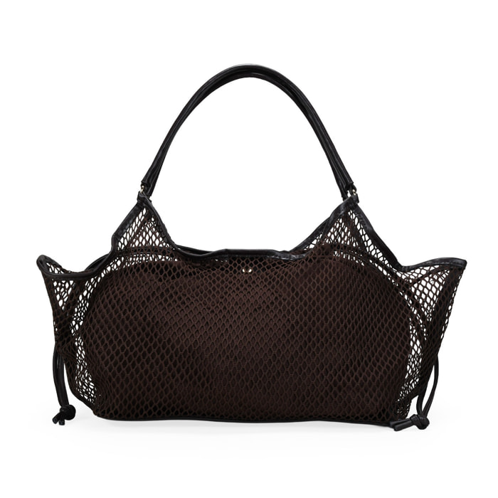 Bolso de hombro marrón de malla