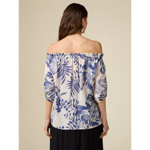 Oltre - Blusa off shoulders in cotone - Blu