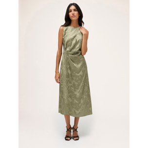 Motivi - Vestido con drapeado de raso jacquard - Verde claro