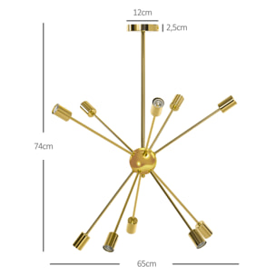 Lámpara Colgante Moderno Tipo de Araña Satélite Lámparas de Techo de Metal Casquillo E27 Máx. 25W para Salón Dormitorio Cocina 65x65x78,5 cm Dorado