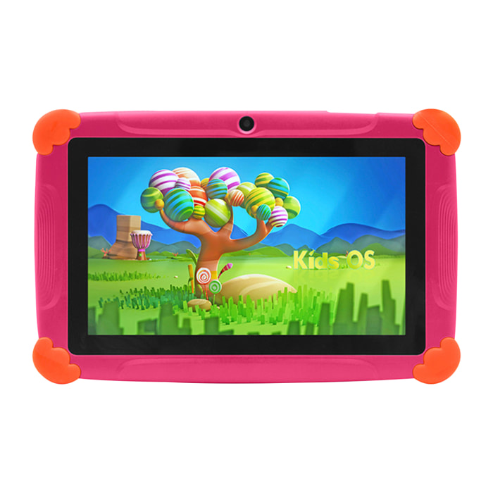 DAM Tablet Infantil K77 WiFi. SO Android 7. Pantalla 7'' 1024x600px. MTK8321 Quad-Core 1,3GHz, 1GB RAM + 8GB. Doble cámara. 21x2x13,5 Cm. Color: Rosa