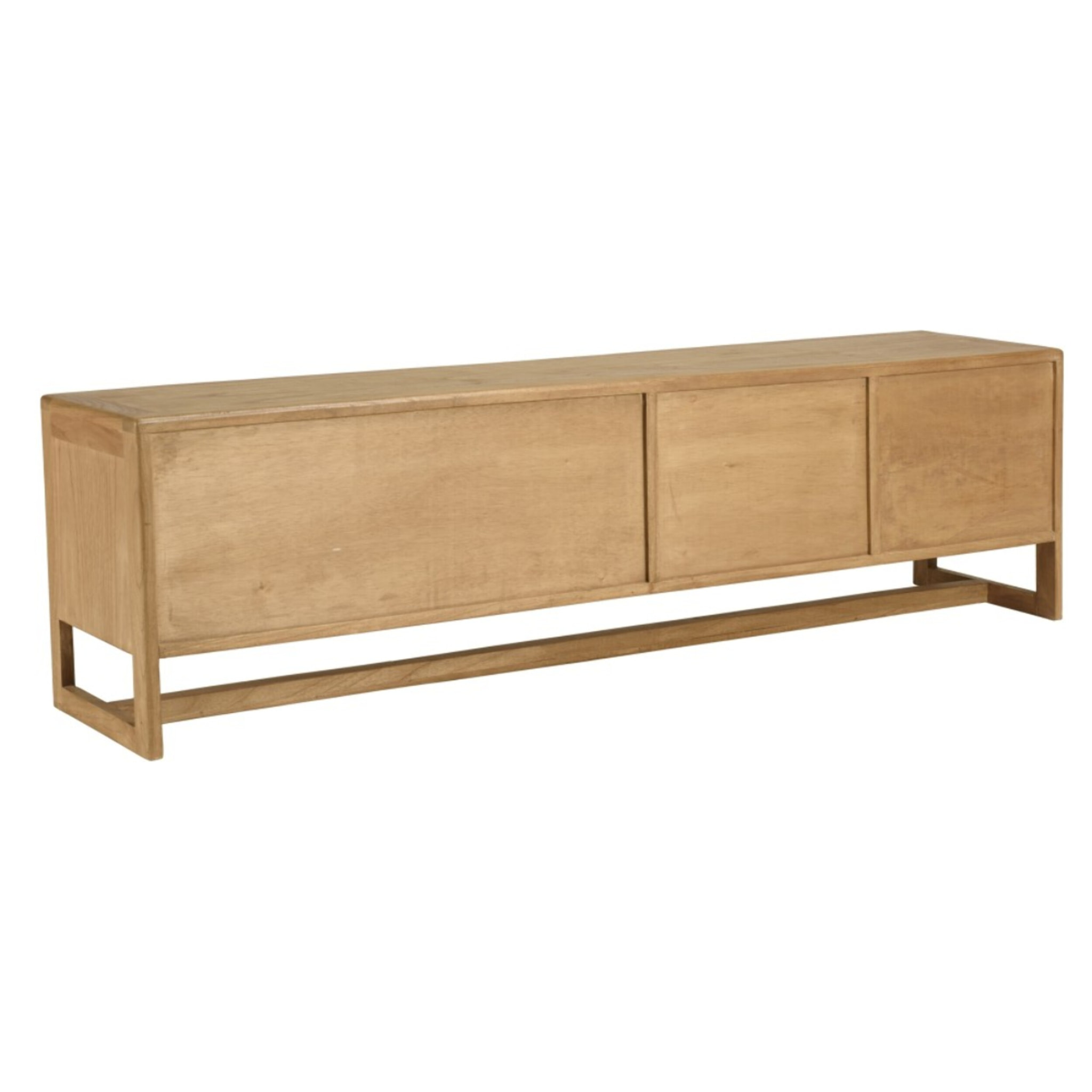 AMY - Meuble TV 3 portes 2 niches L180cm en bois de mindi et rotin naturel