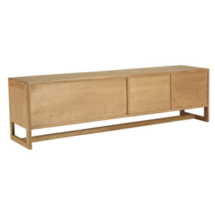 AMY - Meuble TV 3 portes 2 niches L180cm en bois de mindi et rotin naturel