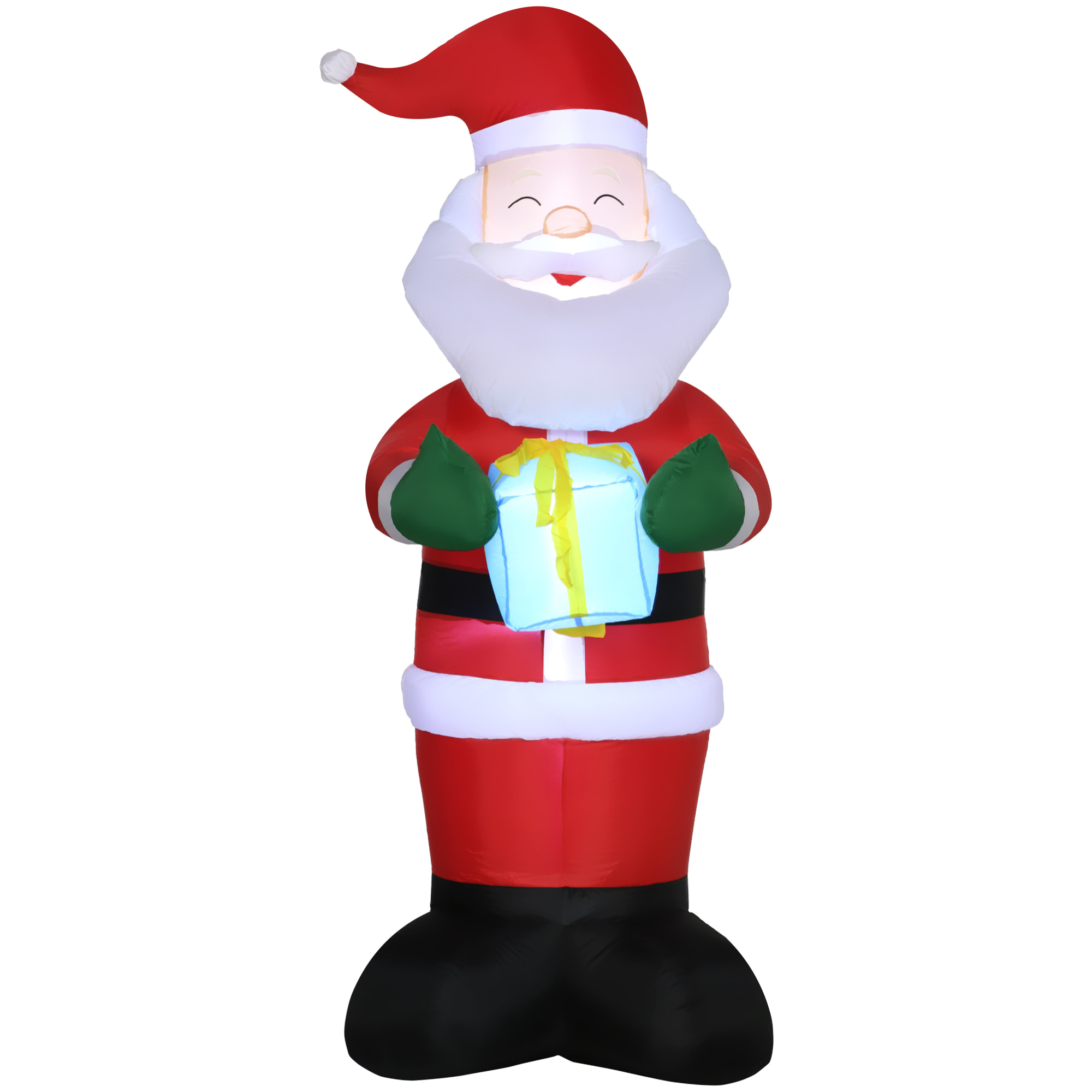Outsunny Babbo Natale Gonfiabile con Regalo, 3 Luci LED e Gonfiatore Incluso, 77x68x184cm