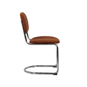 Lot de 2 chaises cantilever arrondie métal. velours côtelé camel et pieds chromés - L 47 x P 54.5 x H 81cm - Maloa
