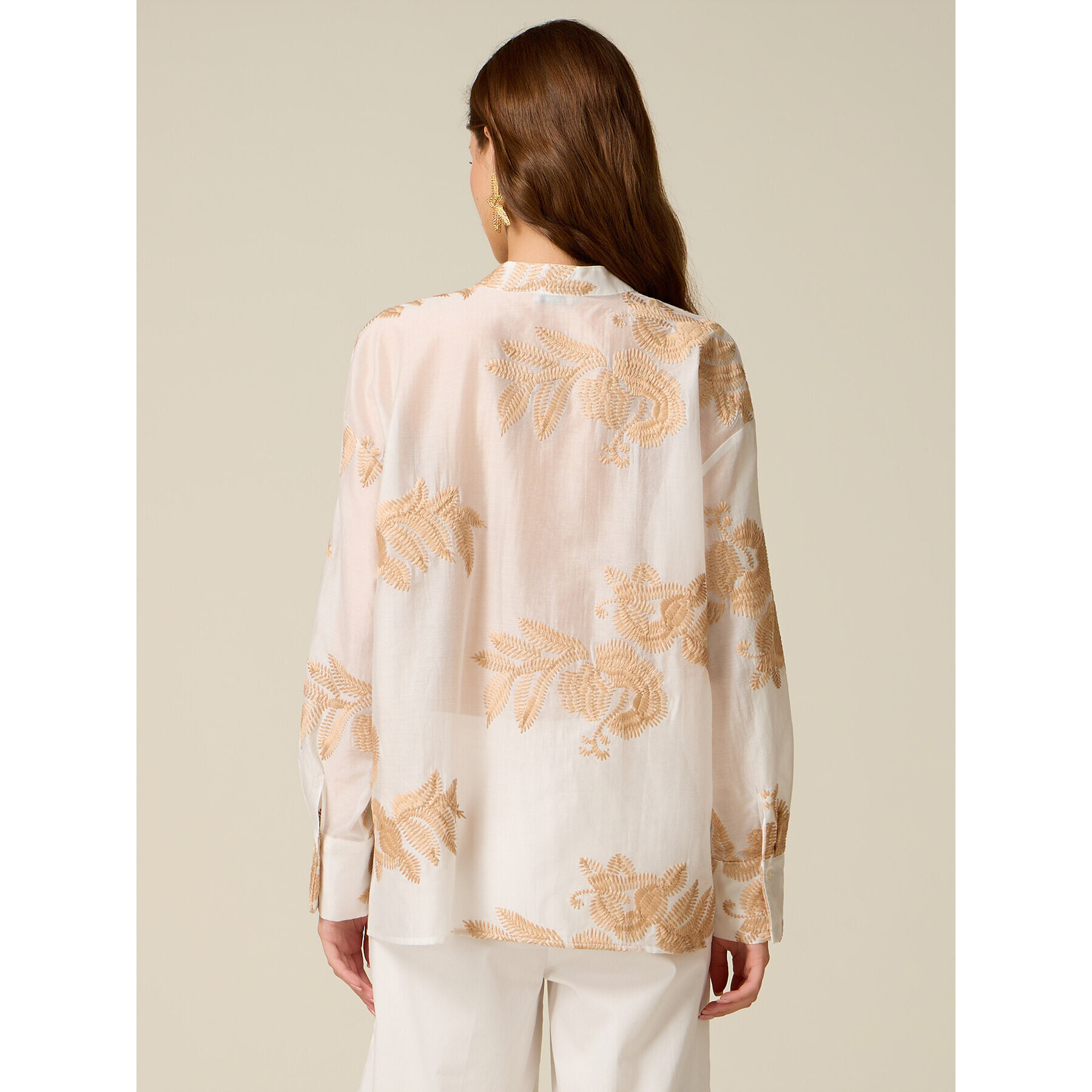 Oltre - Camicia misto lyocell con ricami - Bianco
