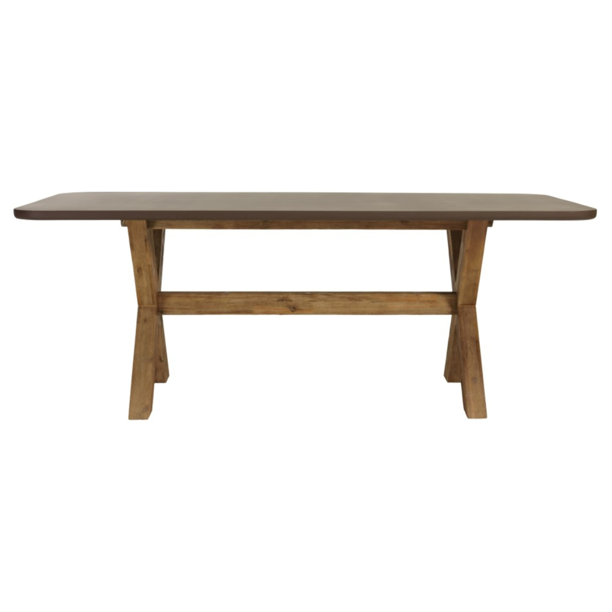 NESTOR - Ensemble table et bancs effet béton marron pieds en bois d'acacia
