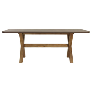 NESTOR - Ensemble table et bancs effet béton marron pieds en bois d'acacia