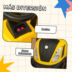 Tractor sin Pedales para Niños de 12-36 Meses con Remolque Extraíble Coche Correpasillos con Bocina Faros Pala Asiento de Suelo 25 cm y Rastrillo Carga 25 kg 91x29x44 cm Amarillo