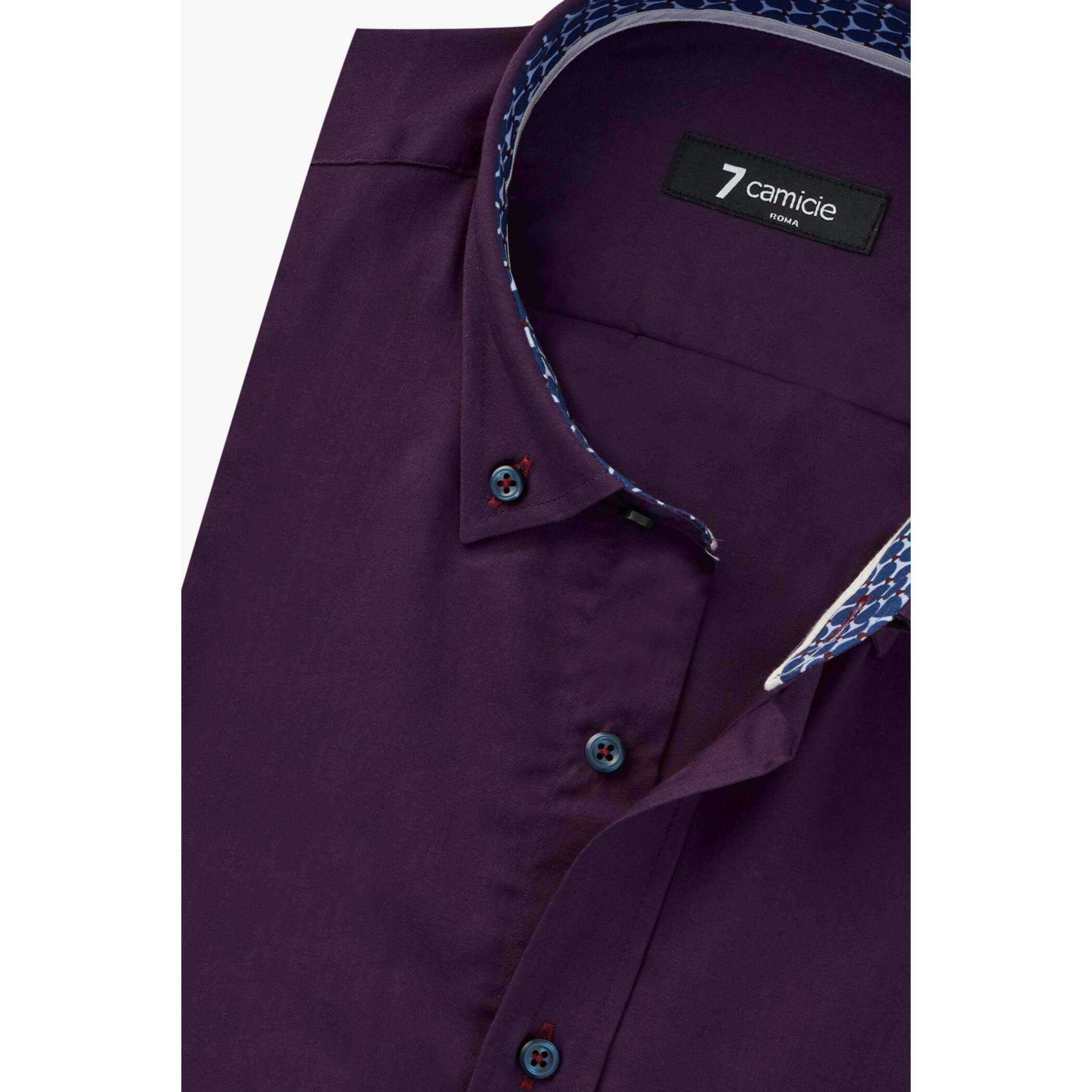 camicia uomo 1 bottone button down slim Satin Unito Viola Melanzana