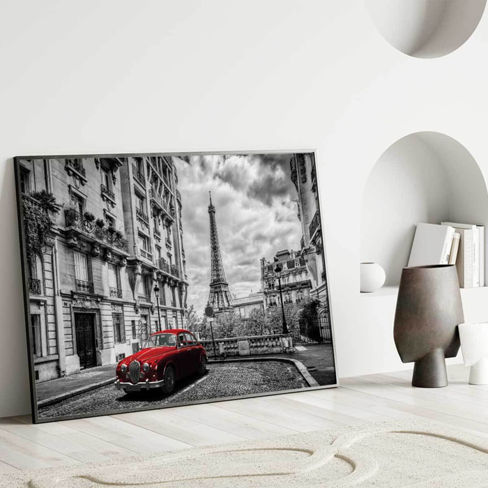 Affiche encadrée Paris voiture rouge vintage Affiche + cadre en métal - Noir