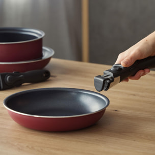 Set de 5 Sartenes Ø18Ø20Ø22Ø24Ø26cm en Aluminio prensado Rojo + 2 Mangos extraíbles Click&Cook Bergner
