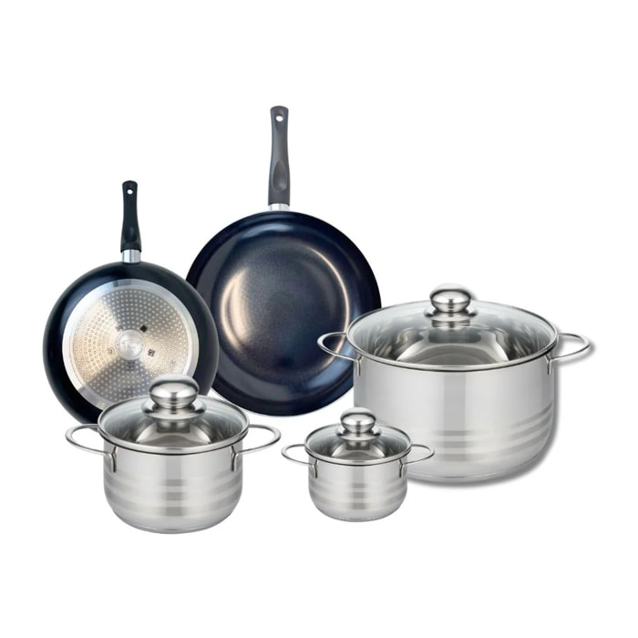 Ensemble de 2 Poêles de cuisson 20 et 24 cm et 3 faitouts 12, 16 et 24 cm Elo Prima Brillant