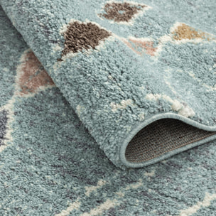 Delya - tapis salon berbère à poils longs en laine artificielle, turquoise