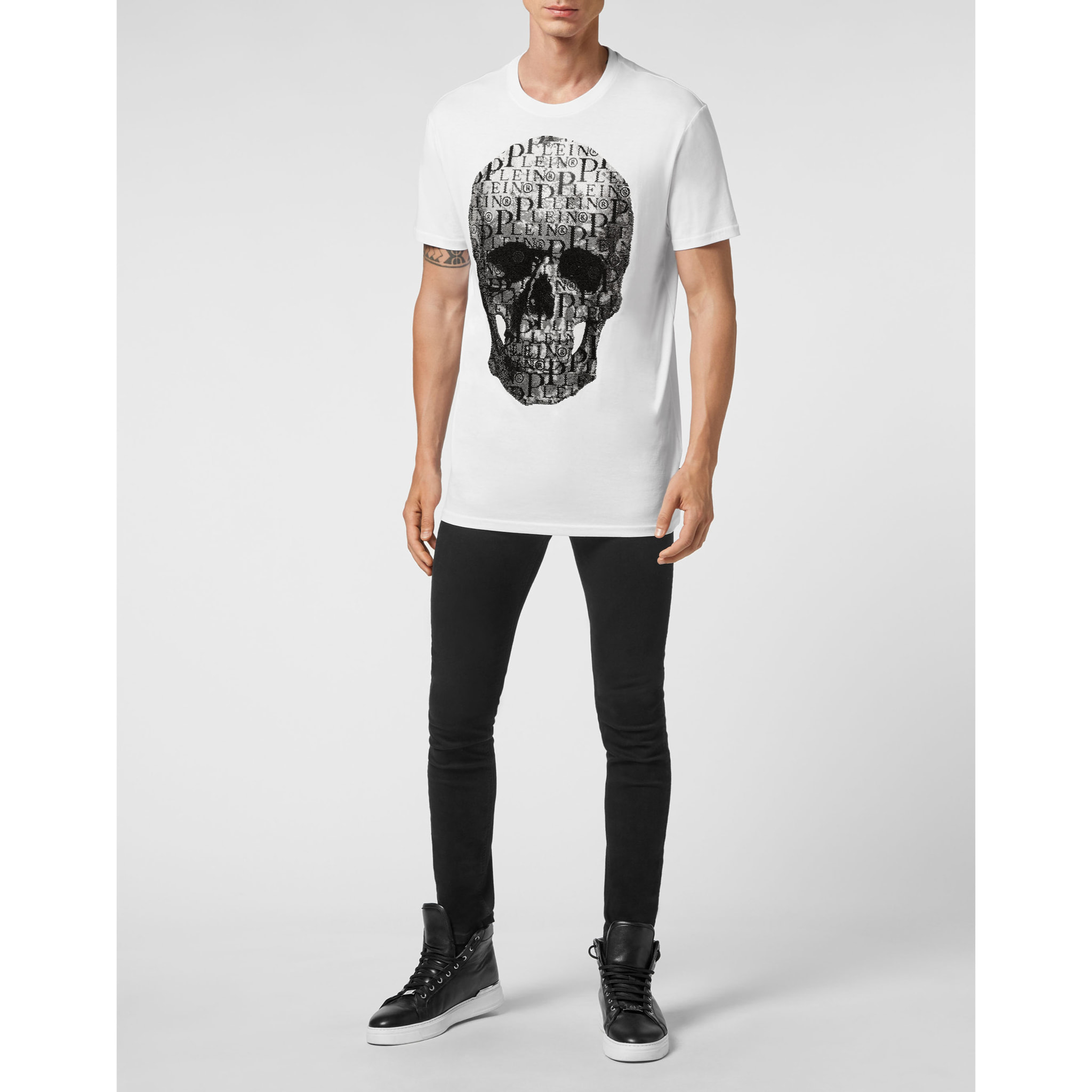 PHILIPP PLEIN T-Shirt Round Neck SKULL AND PLEIN