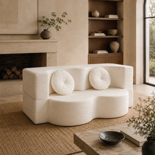 Canapé compressé convertible 2 places en velours beige SHEAF