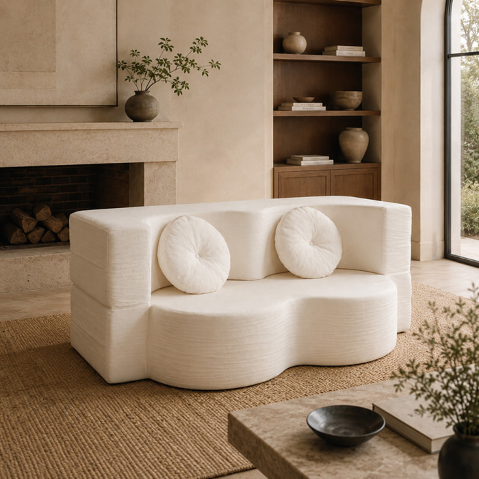 Canapé compressé convertible 2 places en velours beige SHEAF
